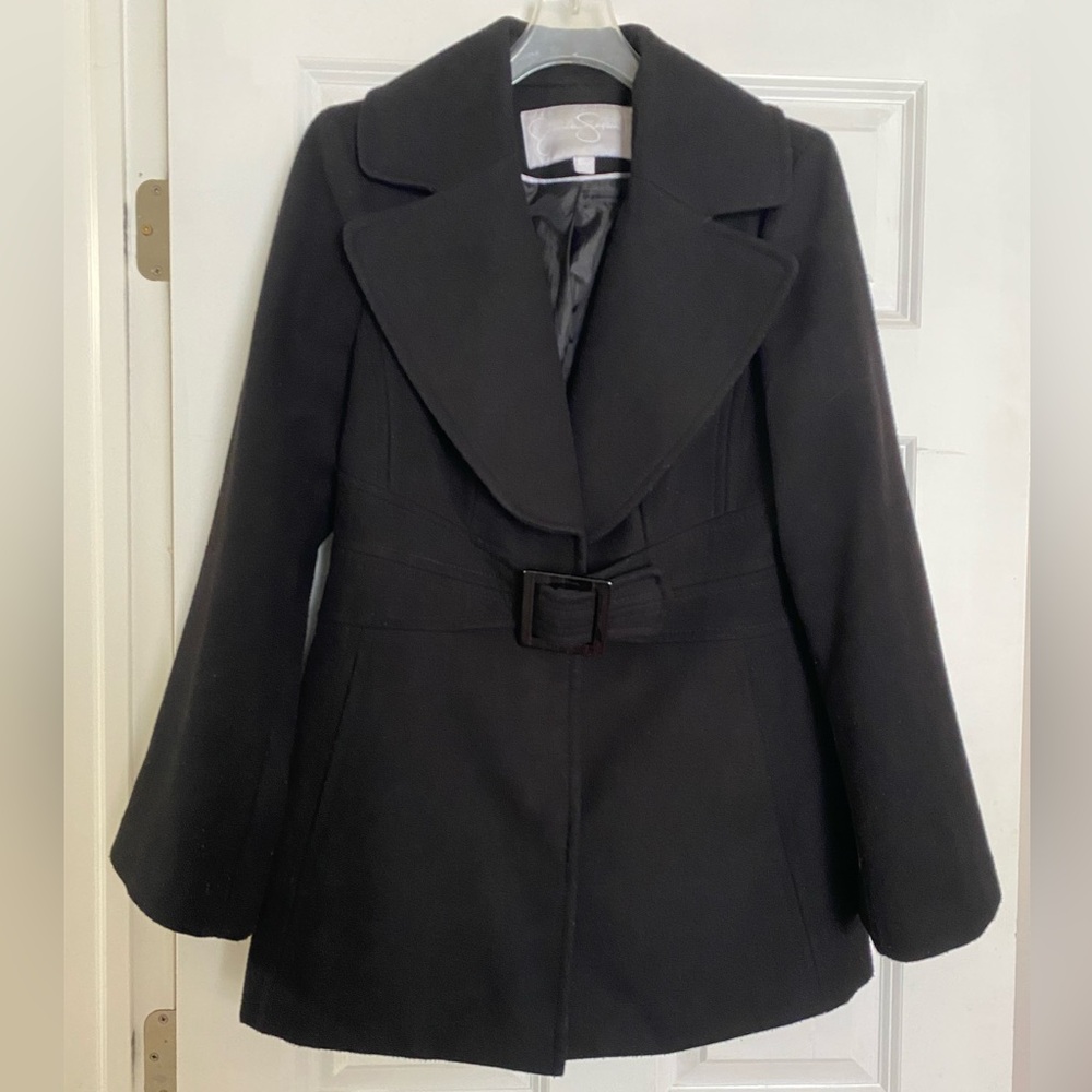 Jessica Simpson Black Trench / Dress Coat, size Large